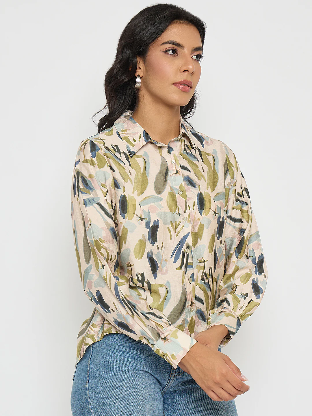 Madame Abstract Print Olive Green Rayon Blend Shirt - Image 4