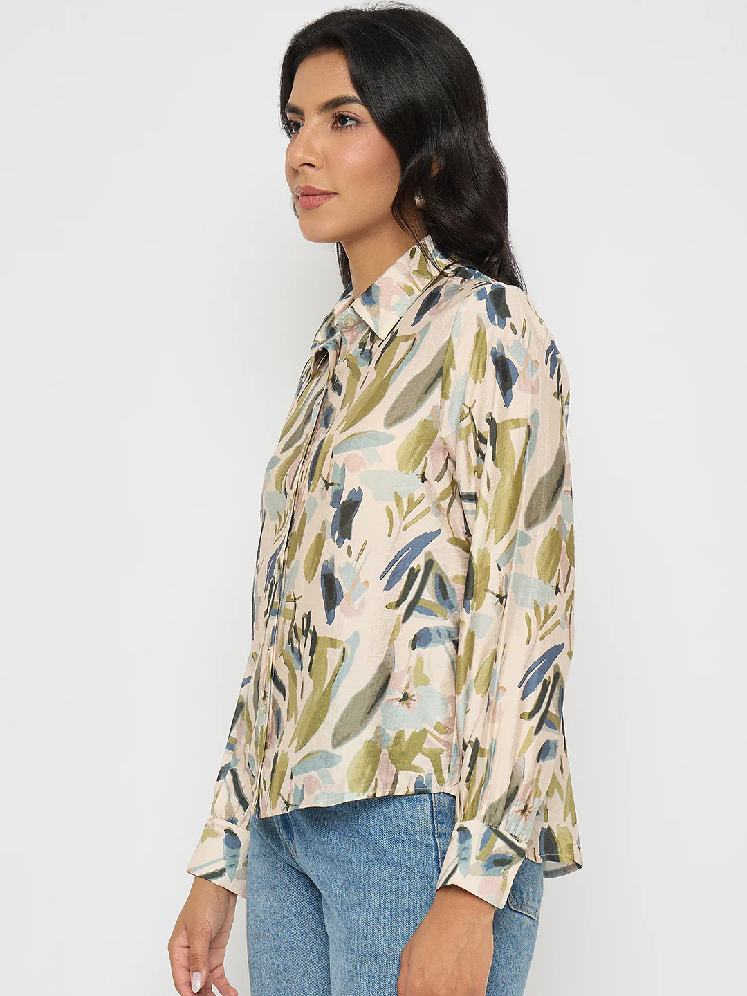Madame Abstract Print Olive Green Rayon Blend Shirt - Image 5
