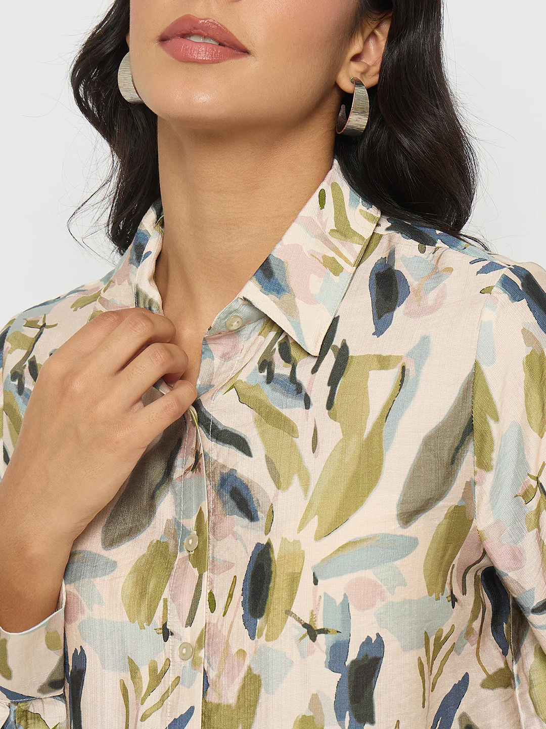 Madame Abstract Print Olive Green Rayon Blend Shirt - Image 7