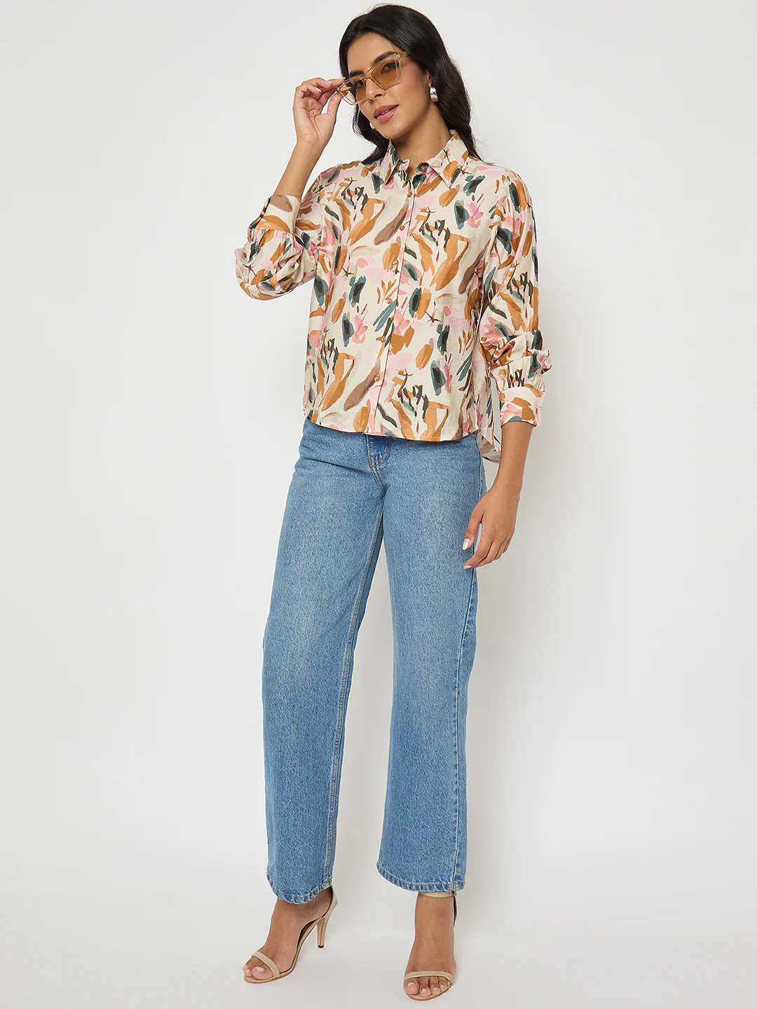Madame Abstract Print Rust Red Rayon Blend Shirt - Image 2