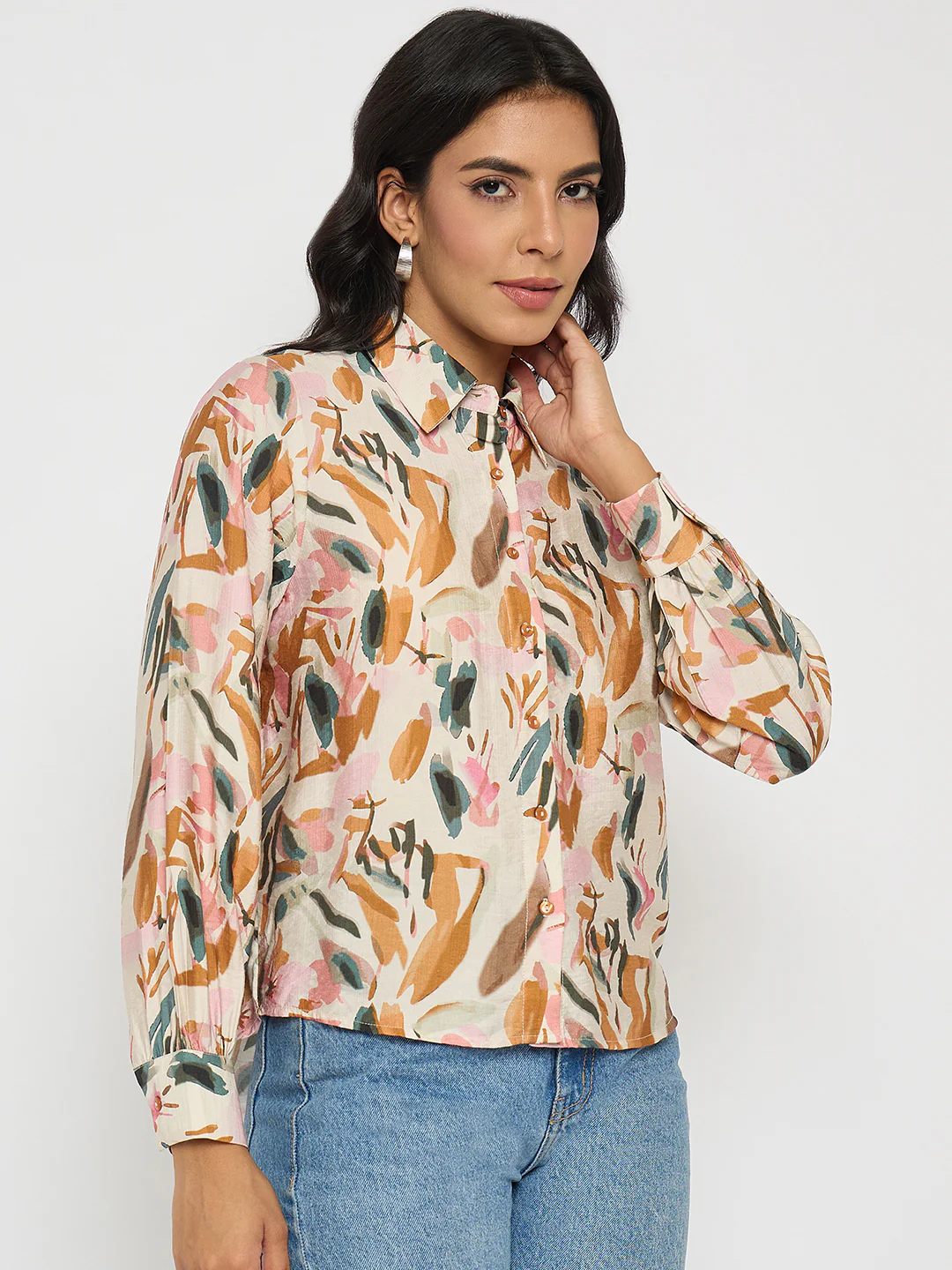 Madame Abstract Print Rust Red Rayon Blend Shirt - Image 5