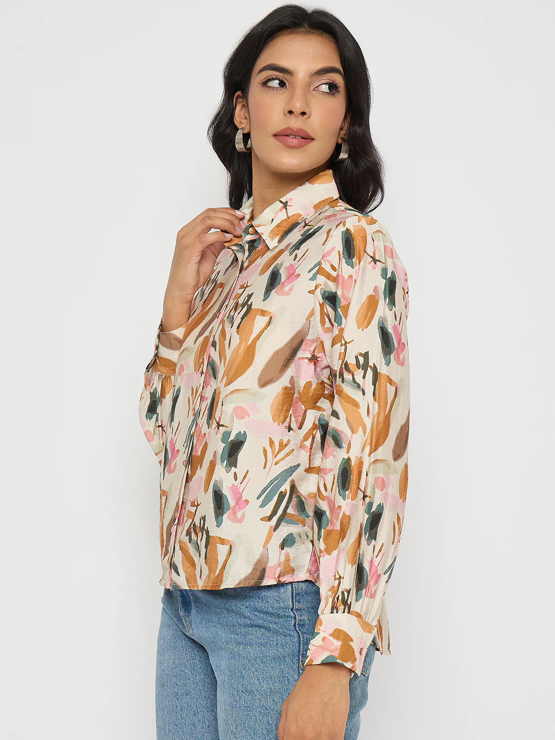 Madame Abstract Print Rust Red Rayon Blend Shirt - Image 6
