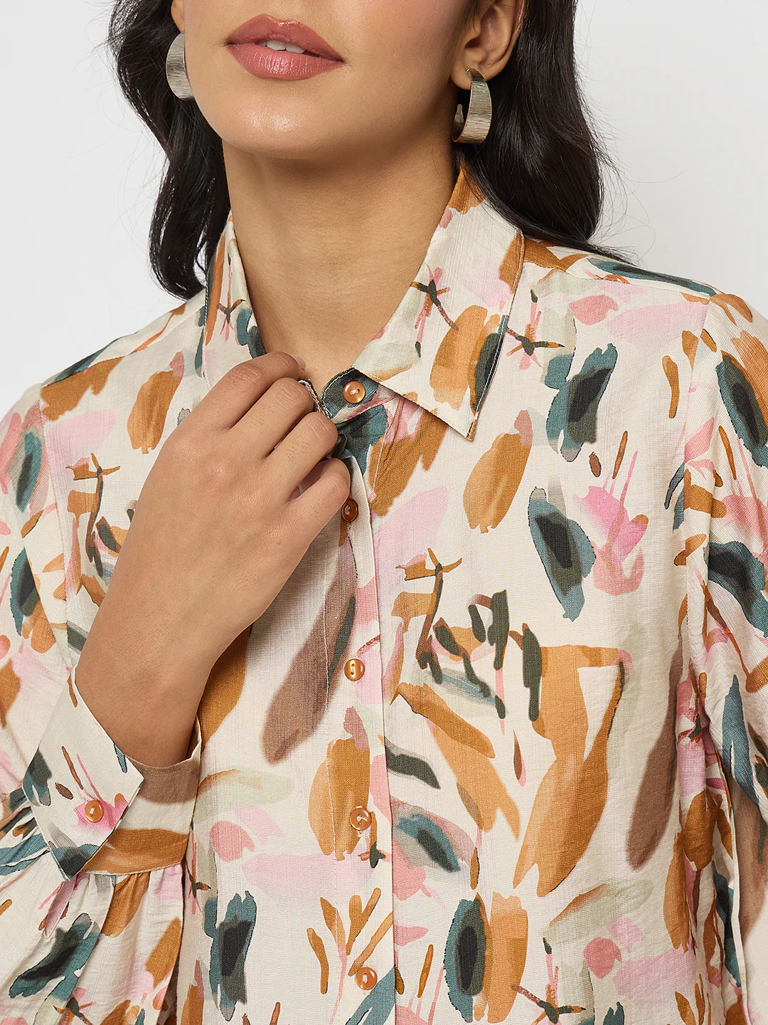 Madame Abstract Print Rust Red Rayon Blend Shirt - Image 8