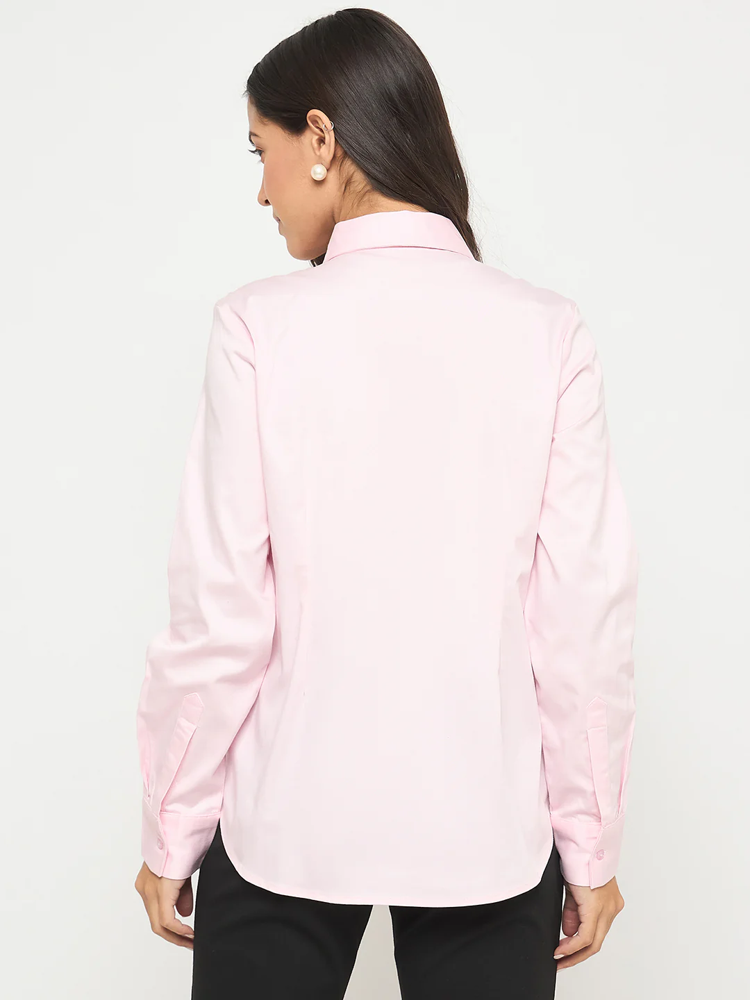 Madame Buttoned Front Solid Cotton Blend Baby Pink Shirt - Image 6