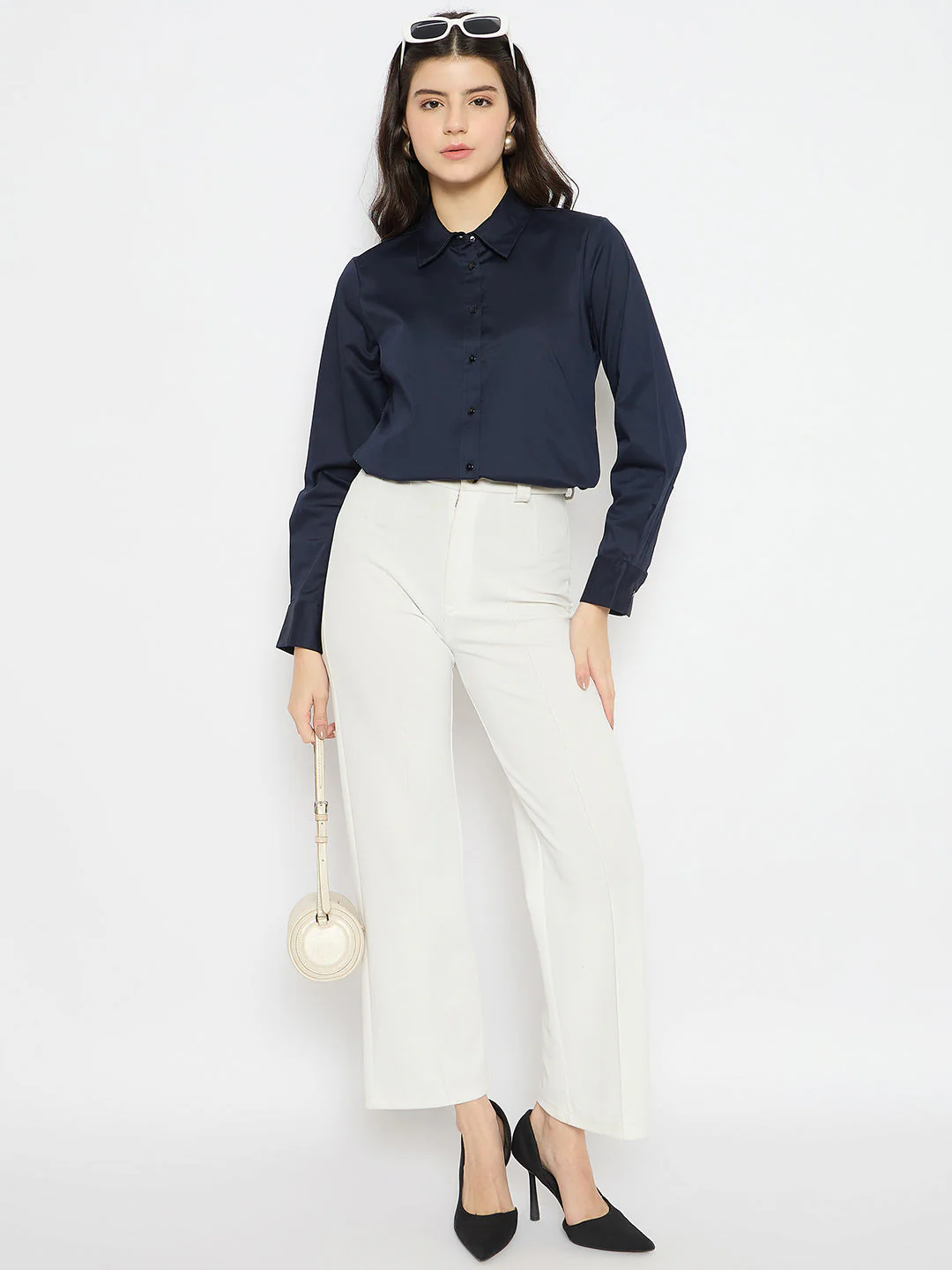 Madame Navy Blue Cotton Blend Shirt - Image 2
