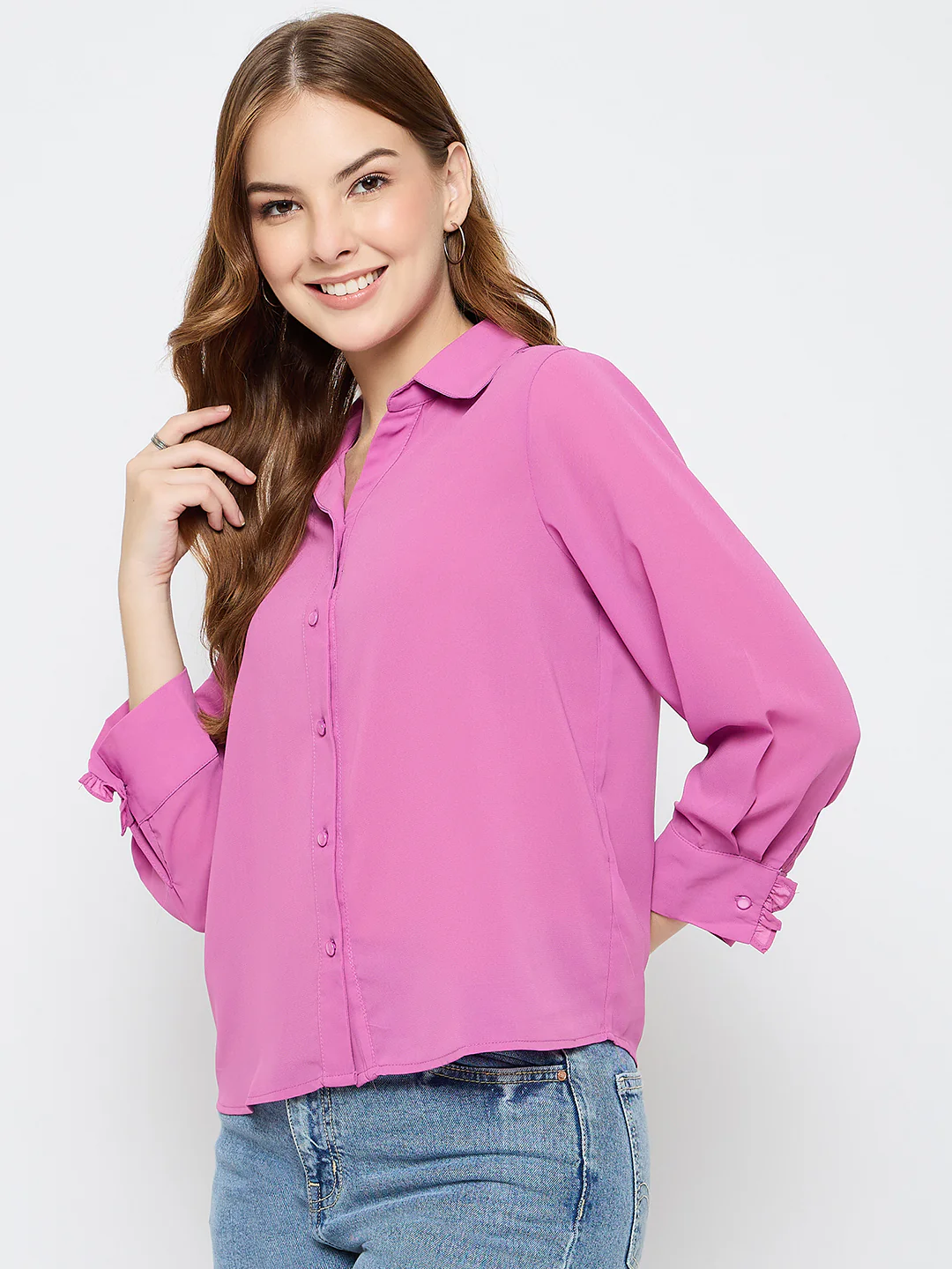 Madame Solid Fucshia Pink Shirt - Image 5