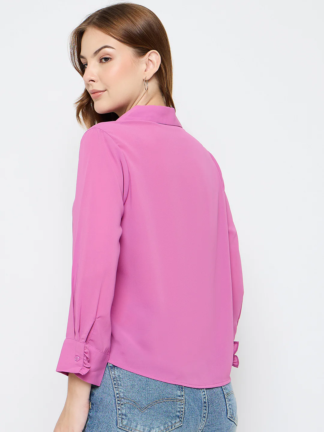 Madame Solid Fucshia Pink Shirt - Image 6