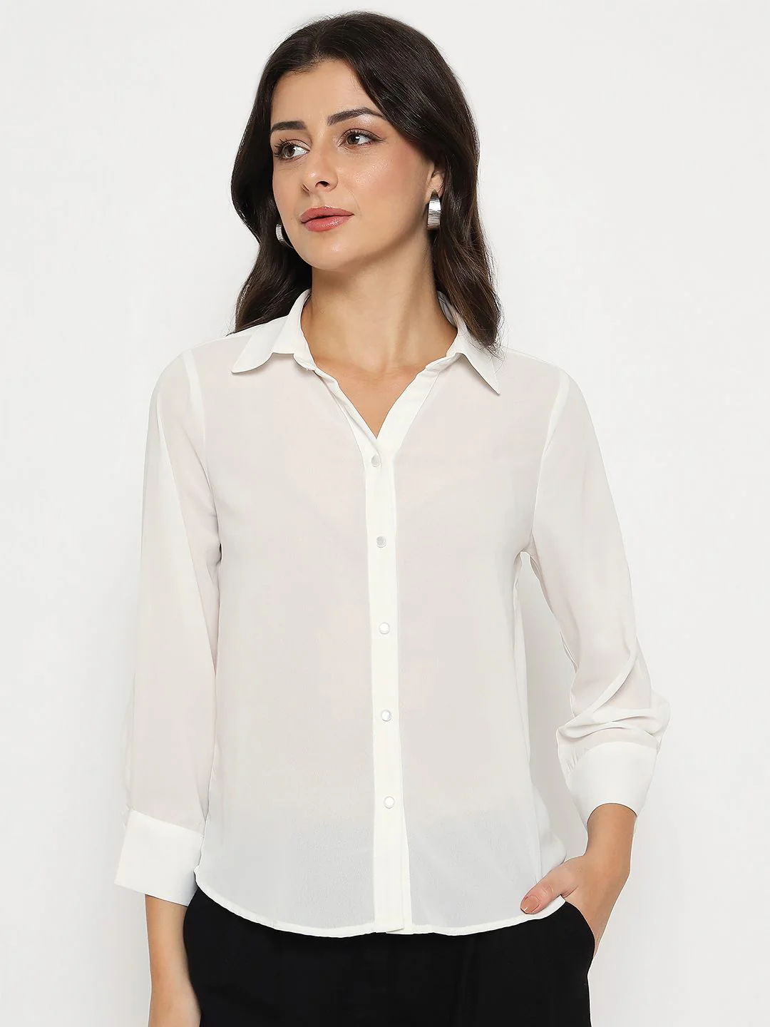 Madame Solid White Full Sleeve Shirt - Image 3
