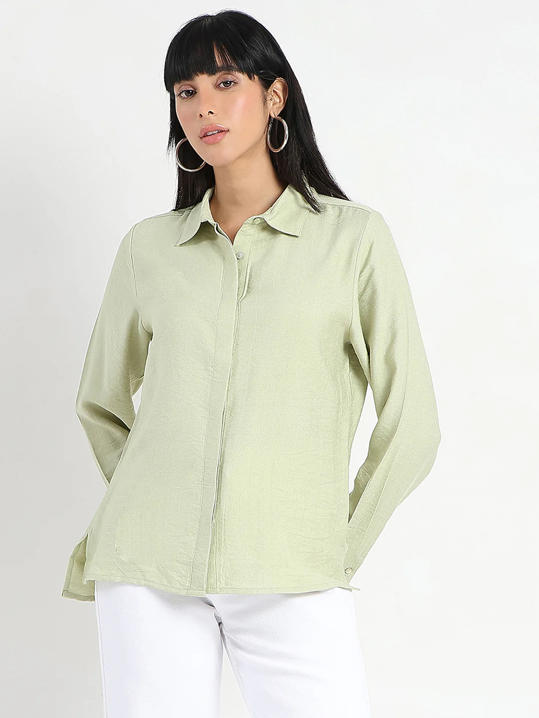 Madame Apple Green Rayon Blend Shirt - Image 3