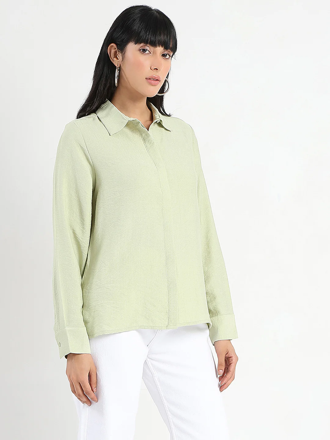 Madame Apple Green Rayon Blend Shirt - Image 4