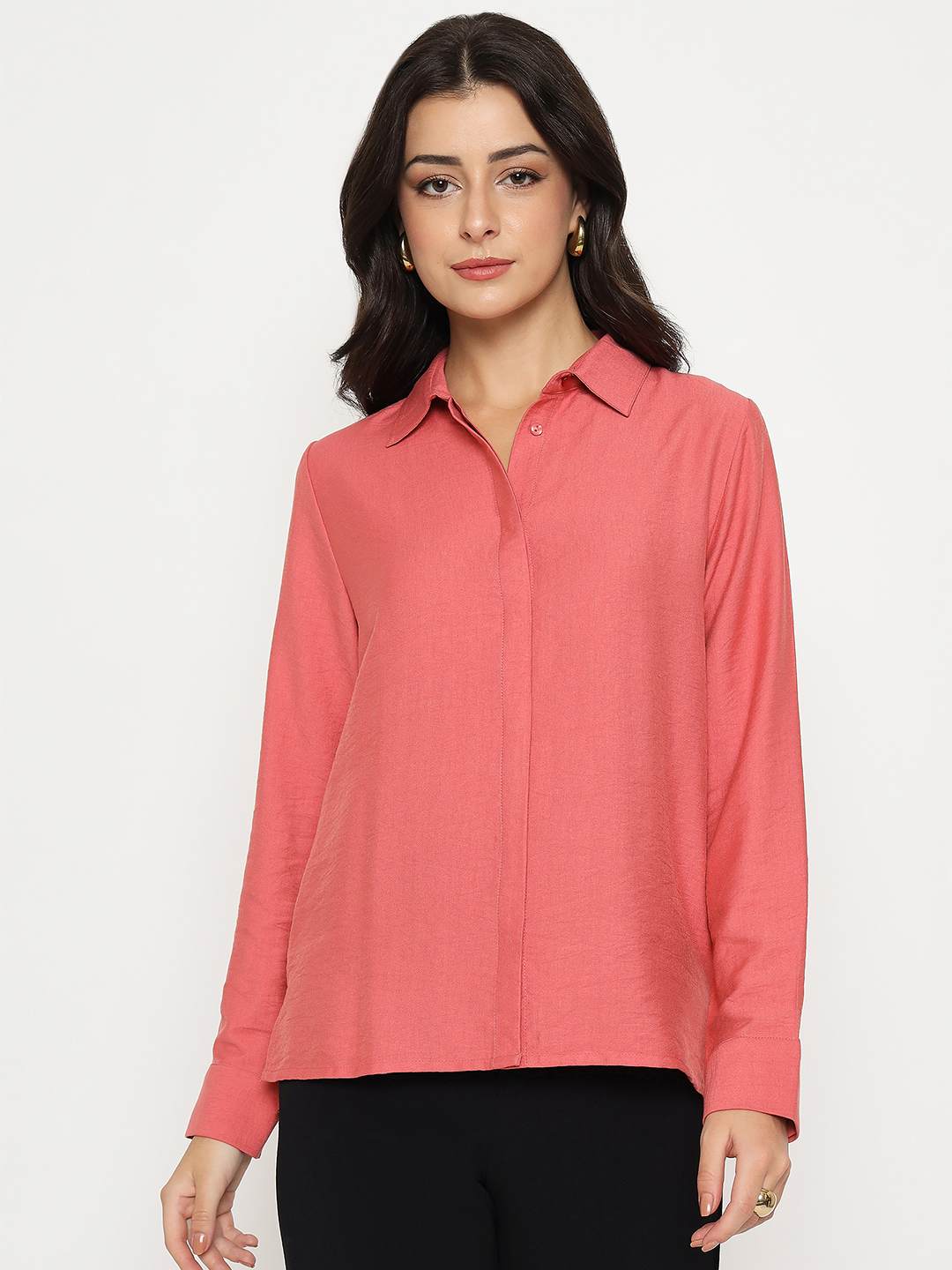 Madame Textured Solid Brick Red Rayon Blend Shirt - Image 3