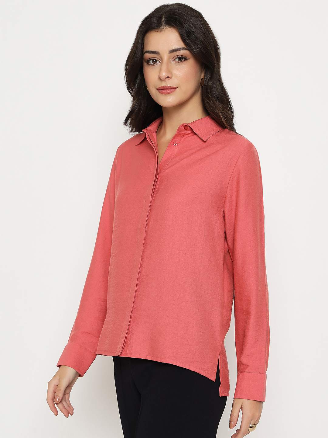 Madame Textured Solid Brick Red Rayon Blend Shirt - Image 5