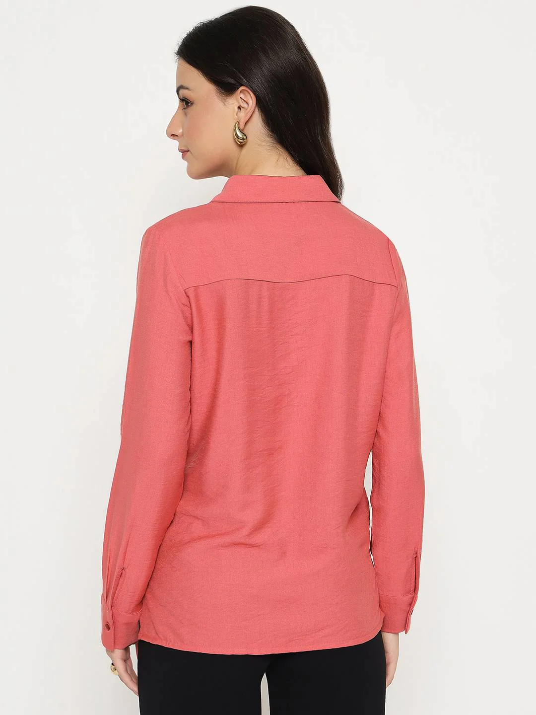 Madame Textured Solid Brick Red Rayon Blend Shirt - Image 6