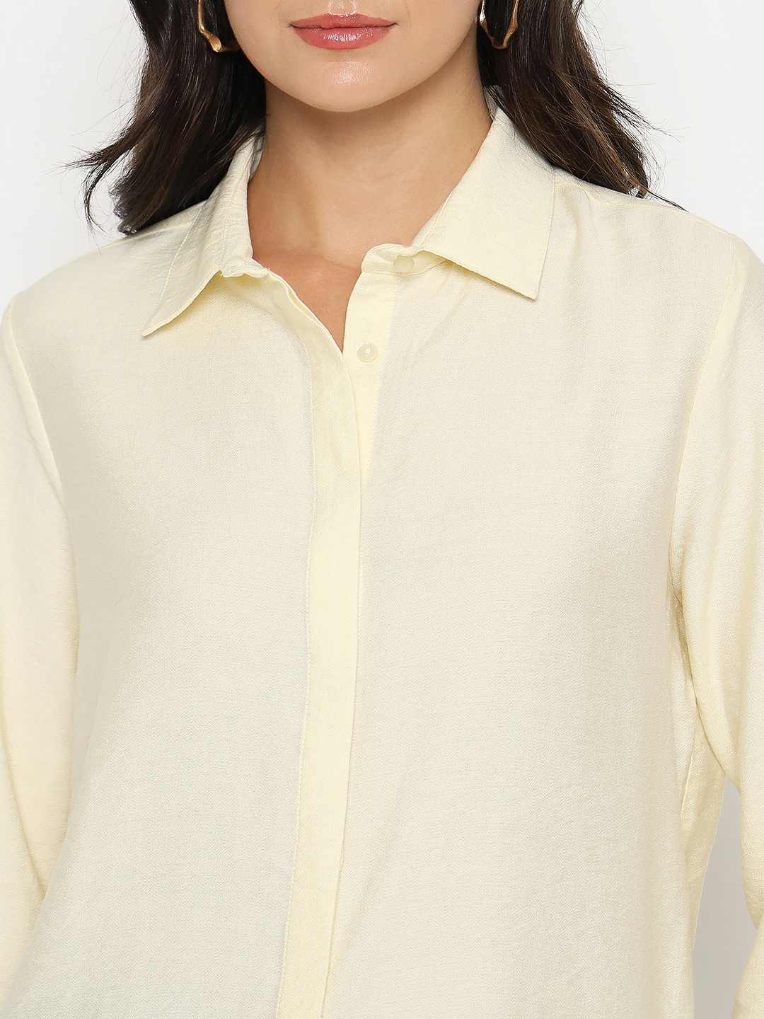 Madame Solid Cream Rayon Blend Shirt - Image 7