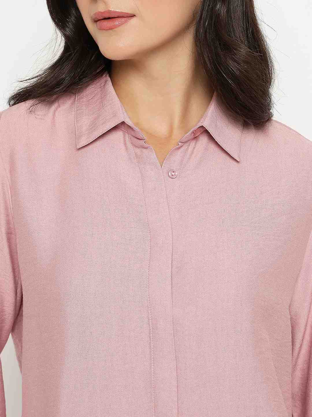 Madame Textured Solid Pink Rayon Blend Shirt - Image 7