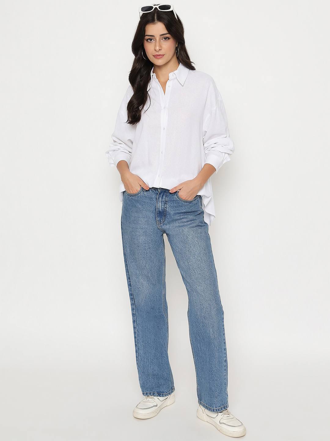 Madame Linen Blend Solid White Shirt - Image 2