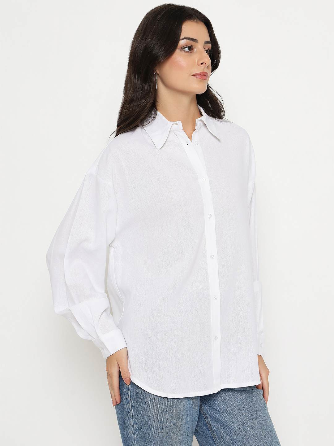 Madame Linen Blend Solid White Shirt - Image 4