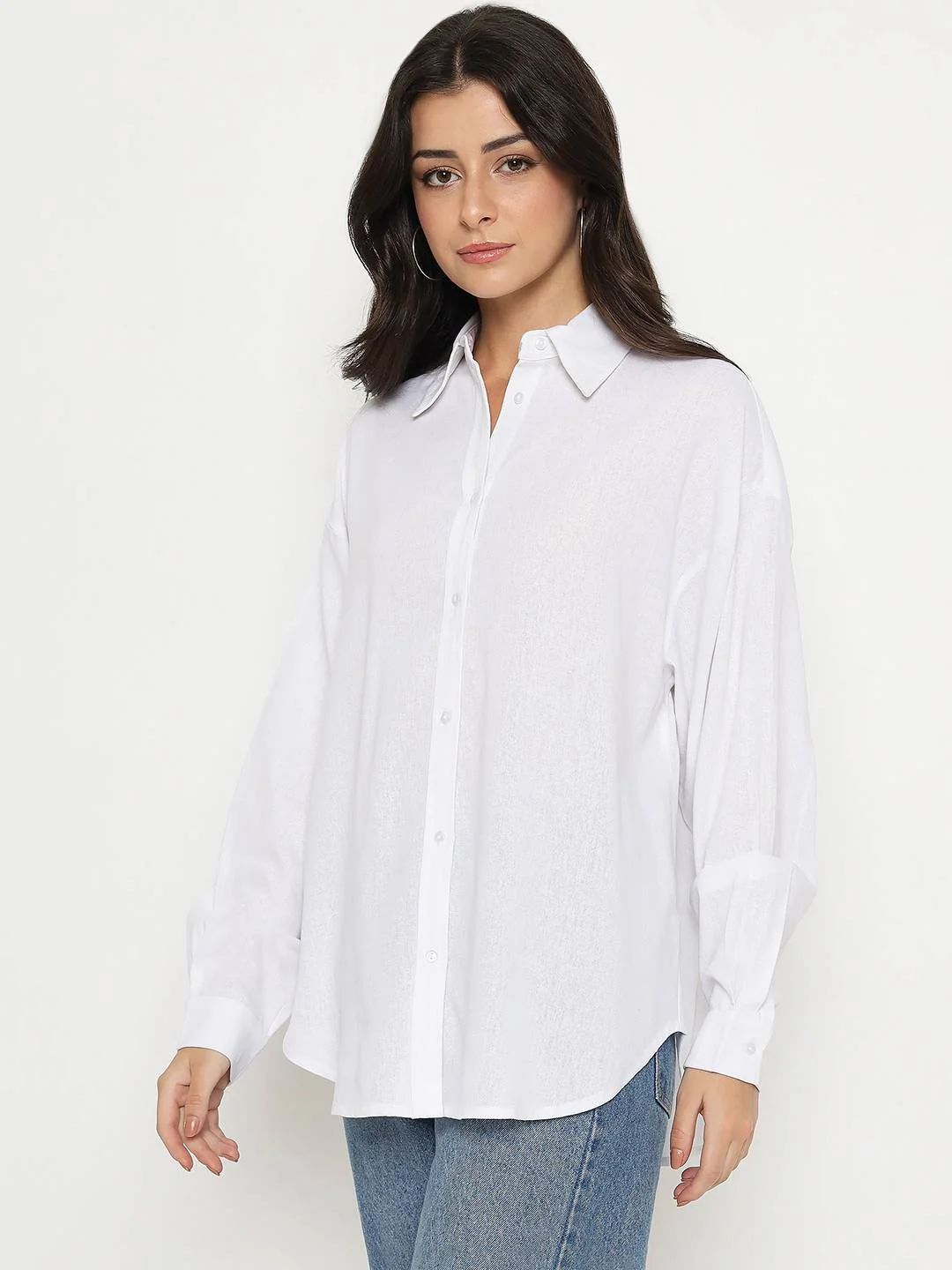 Madame Linen Blend Solid White Shirt - Image 5