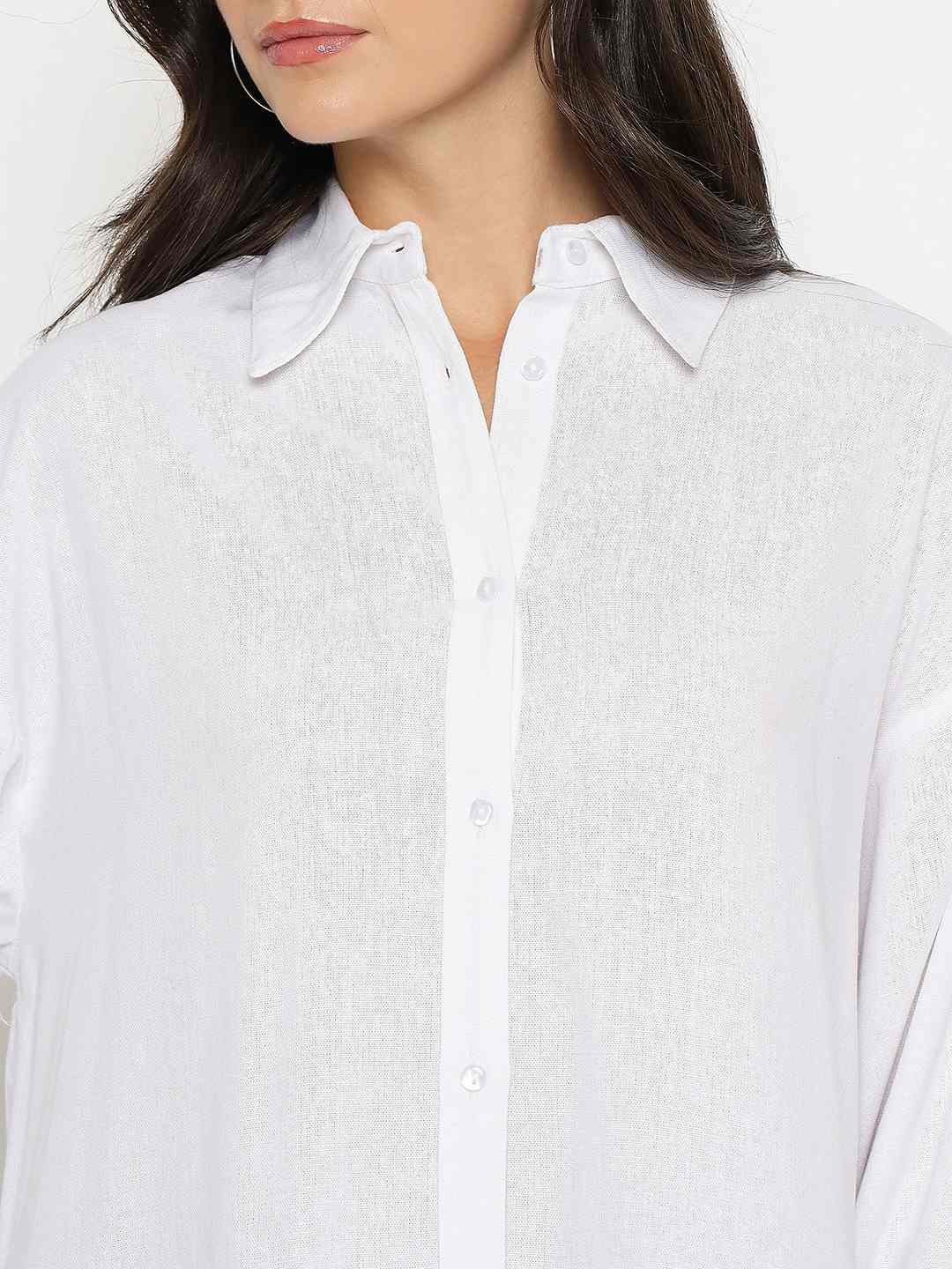 Madame Linen Blend Solid White Shirt - Image 7