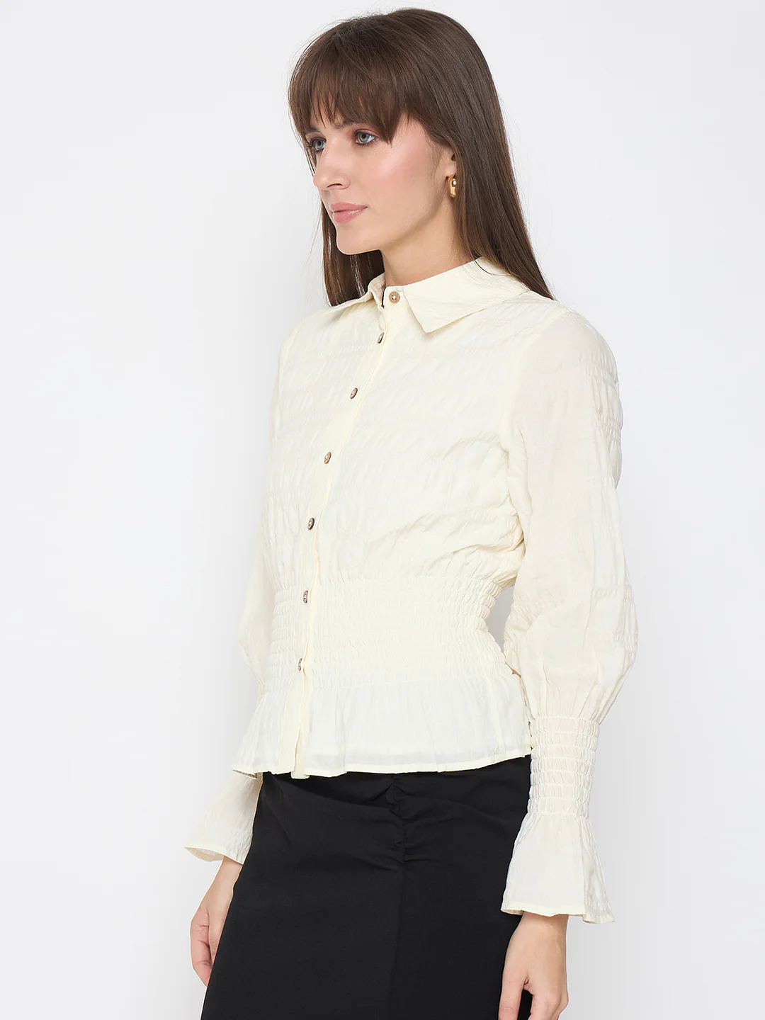 Madame Smocked Waist Off White Peplum Shirt - Image 5
