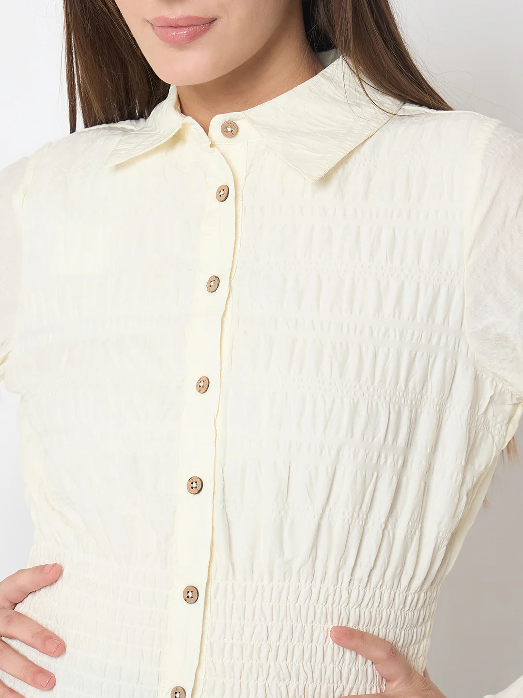 Madame Smocked Waist Off White Peplum Shirt - Image 7