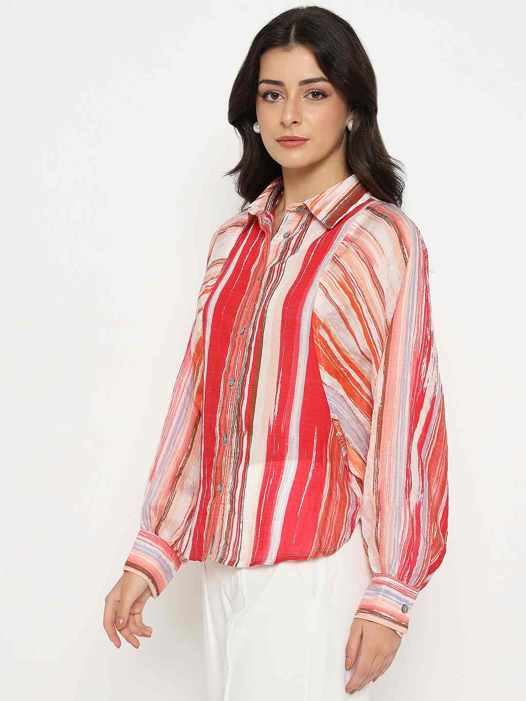 Madame Striped Viscose Blend Red Shirt - Image 5