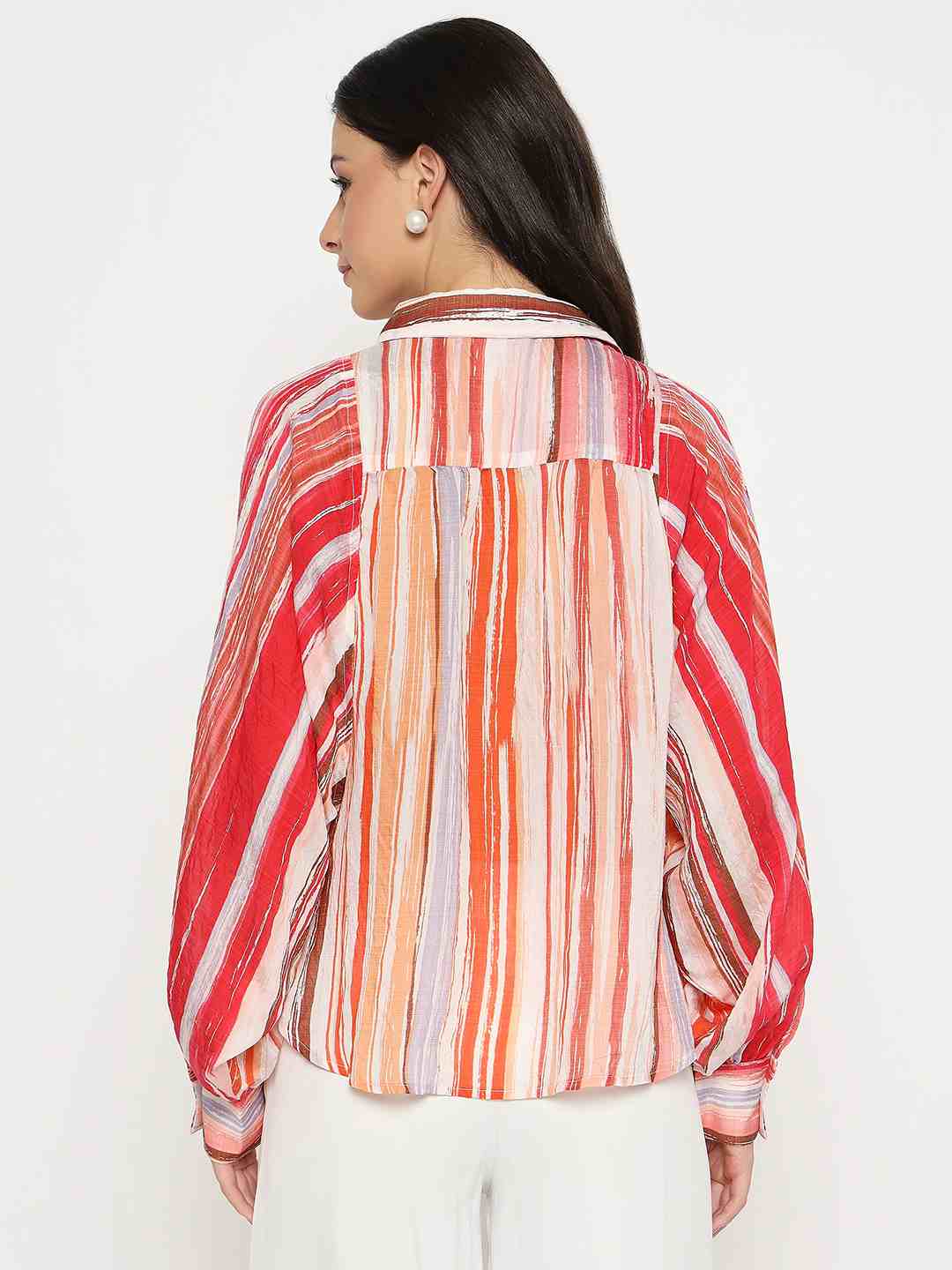 Madame Striped Viscose Blend Red Shirt - Image 6
