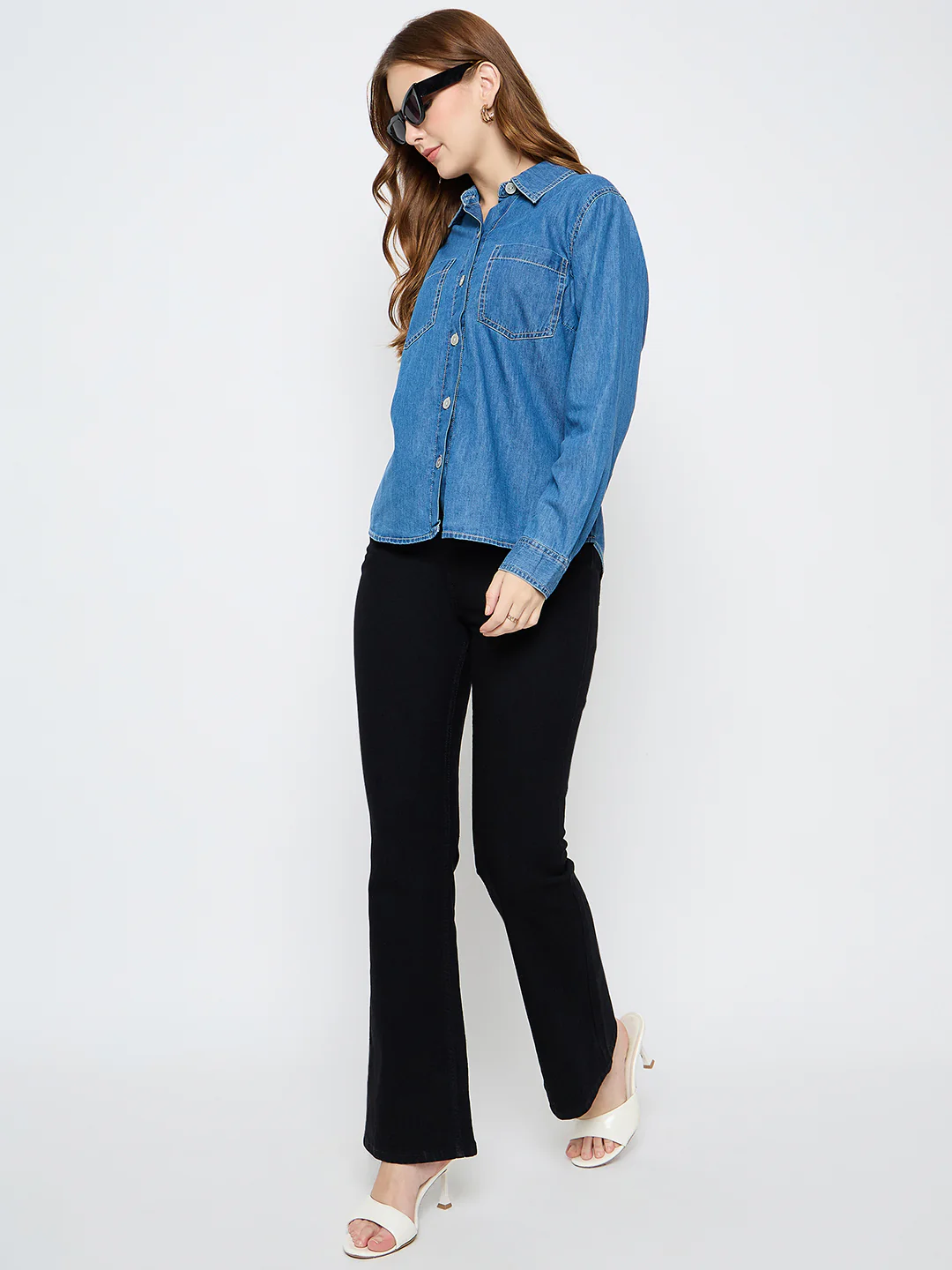 Madame Cotton Mid Blue Denim Shirt - Image 2