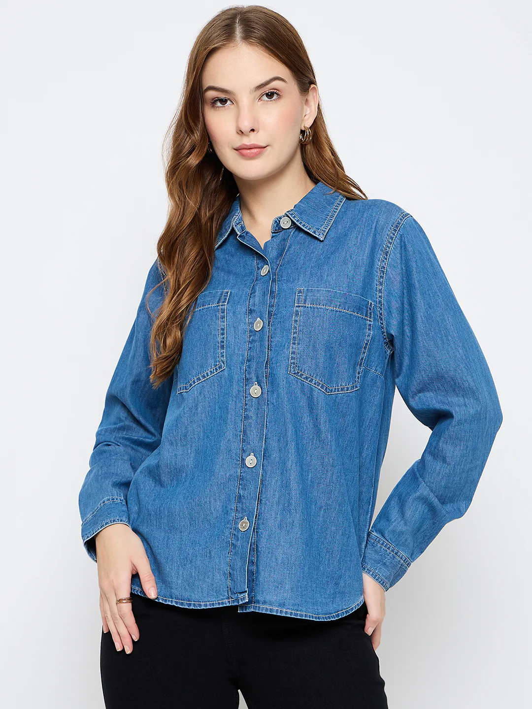 Madame Cotton Mid Blue Denim Shirt - Image 3