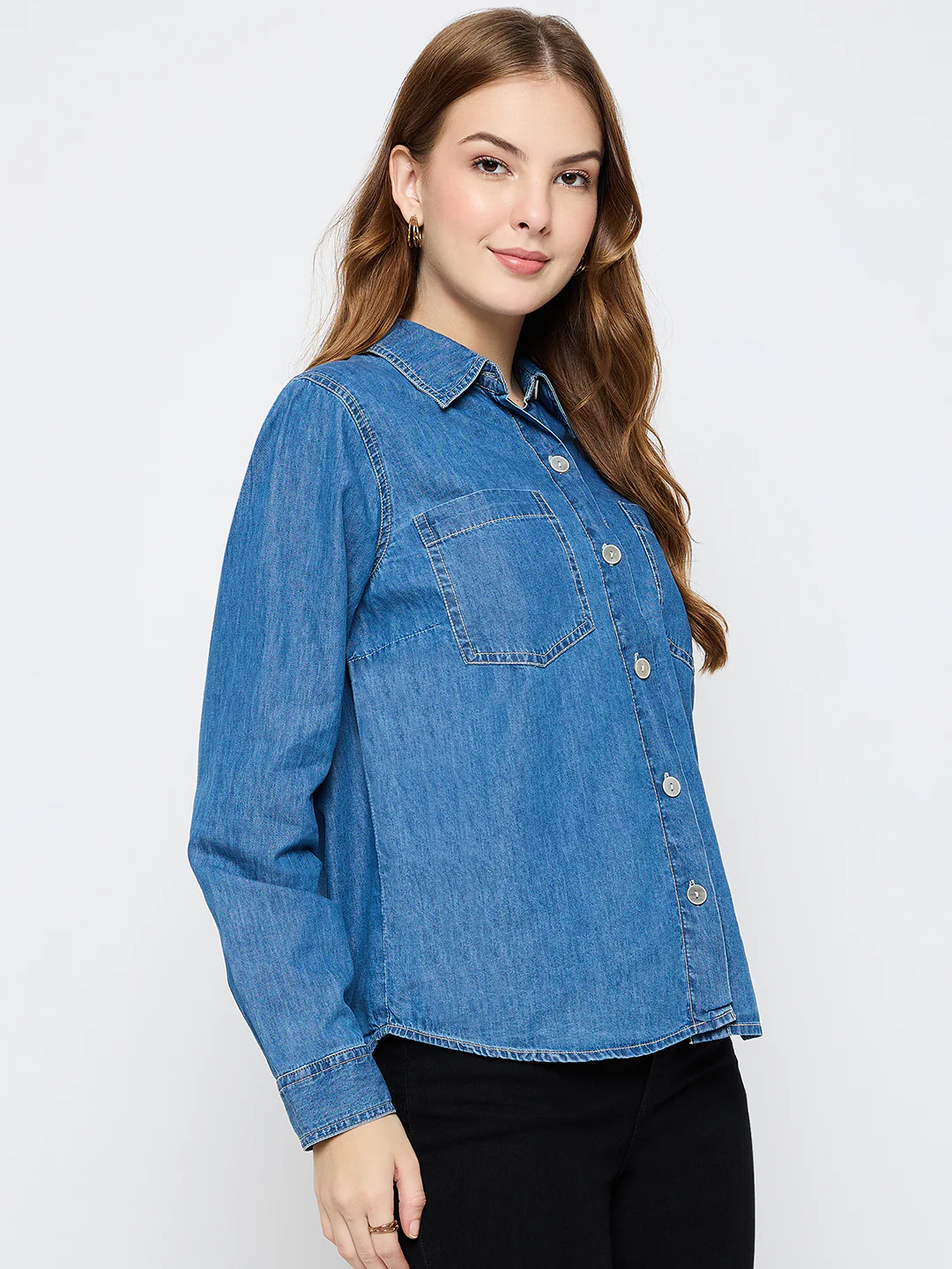 Madame Cotton Mid Blue Denim Shirt - Image 4