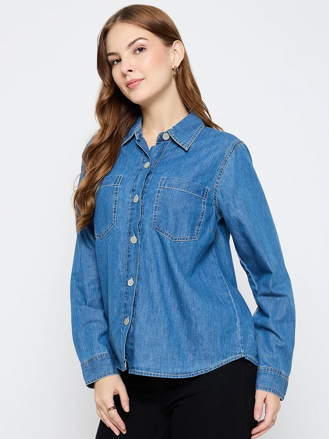 Madame Cotton Mid Blue Denim Shirt - Image 5