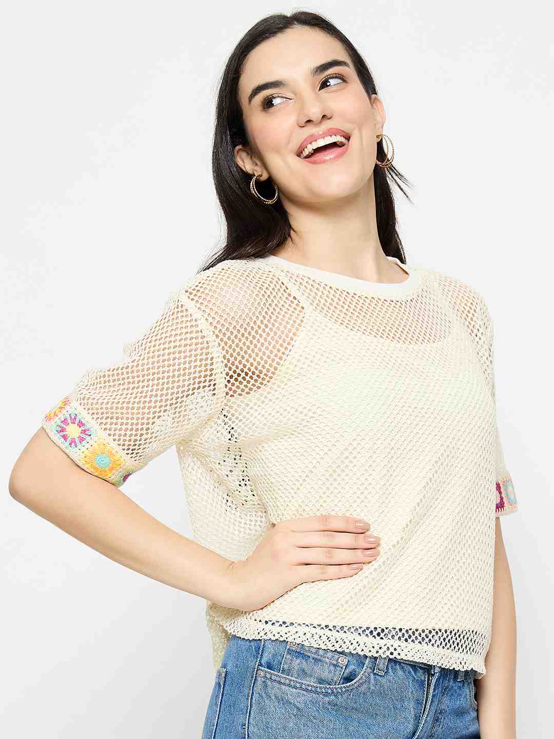 Madame Embroidered Semi Sheer Two Piece Ivory Top - Image 3
