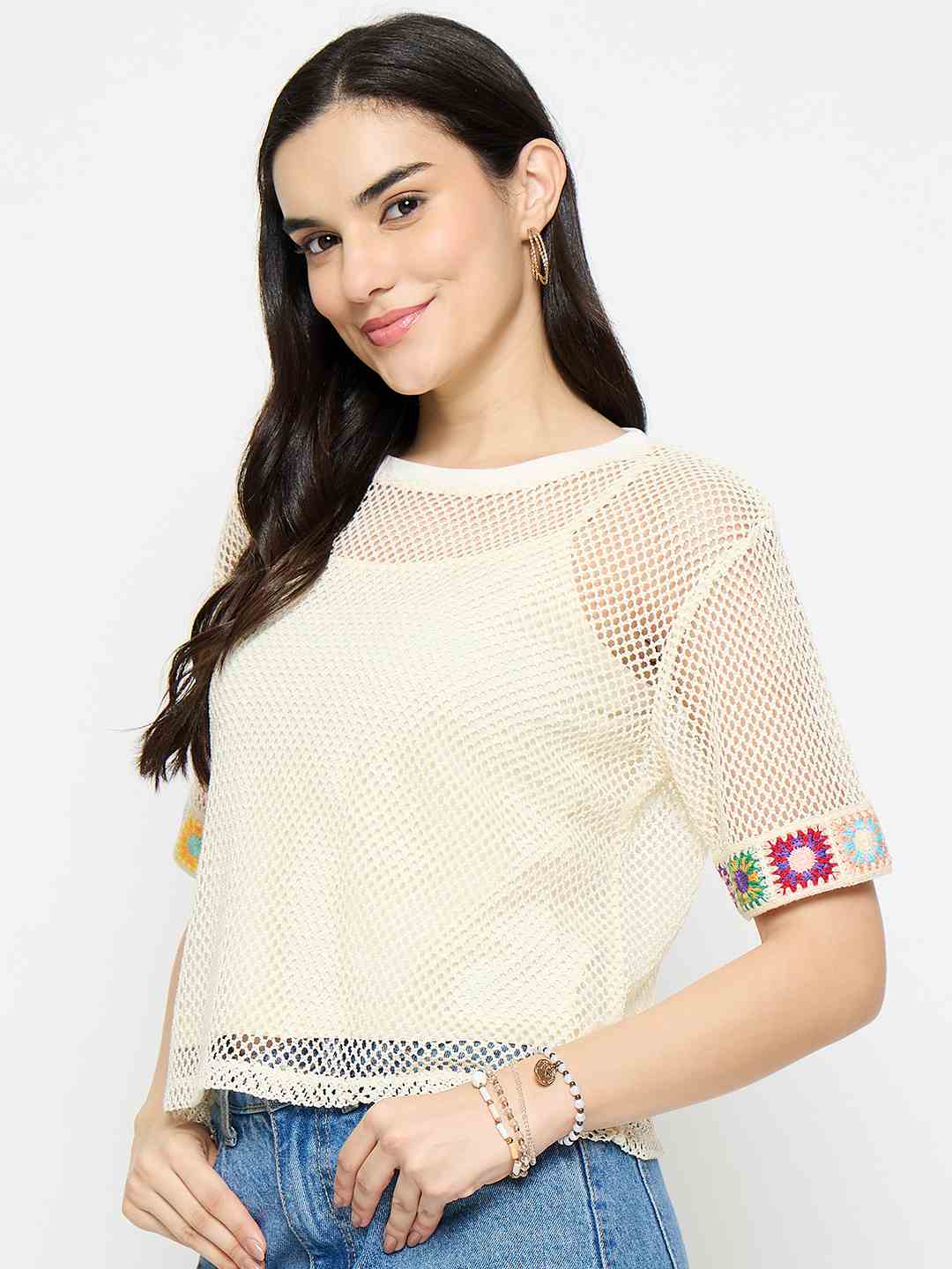 Madame Embroidered Semi Sheer Two Piece Ivory Top - Image 5