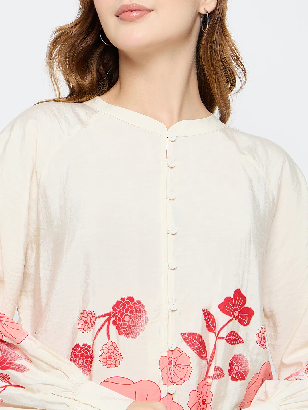 Madame Floral Print Rayon Blend Beige Top - Image 7