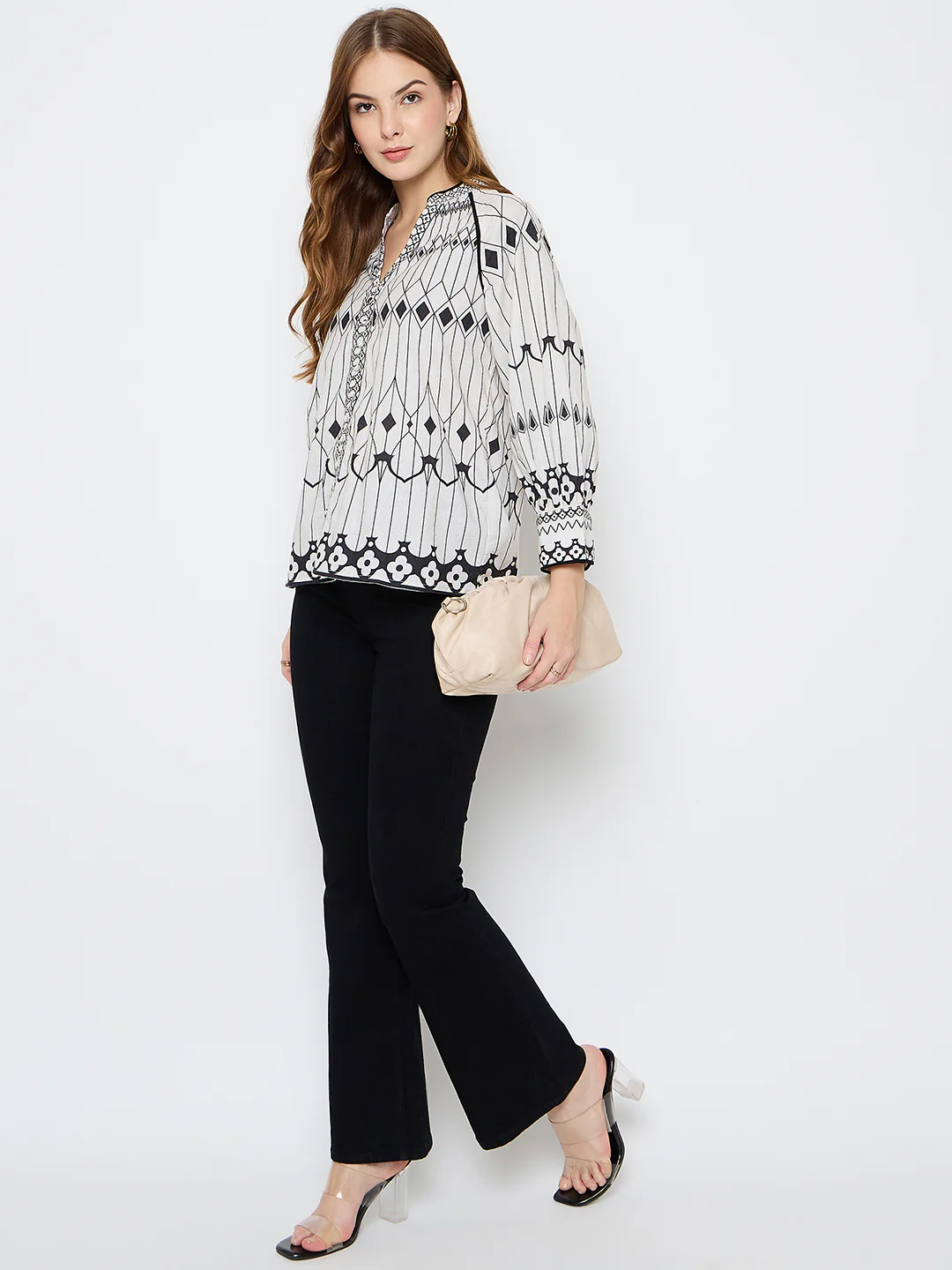 Madame Floral Print Cotton Blend Black Top - Image 2