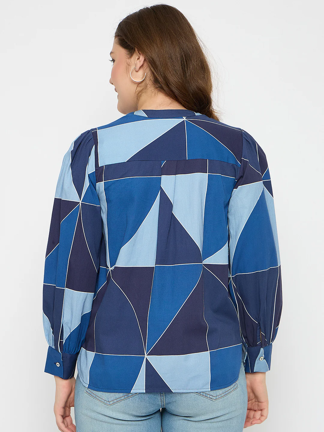 Madame Geometric Print Navy Blue Cotton Top - Image 6