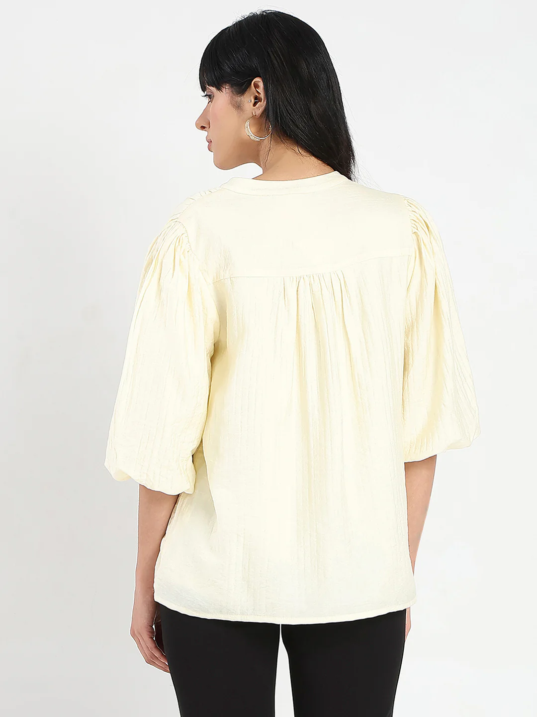 Madame Textured Ruffle Neck Rayon Blend Off White Top - Image 6