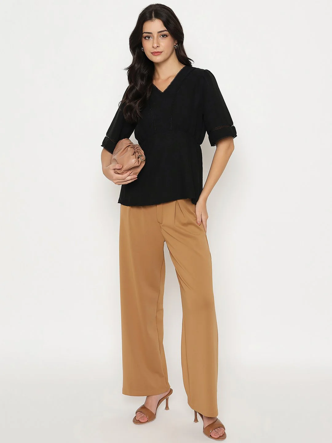 Madame V Neck Black Peplum Top - Image 2