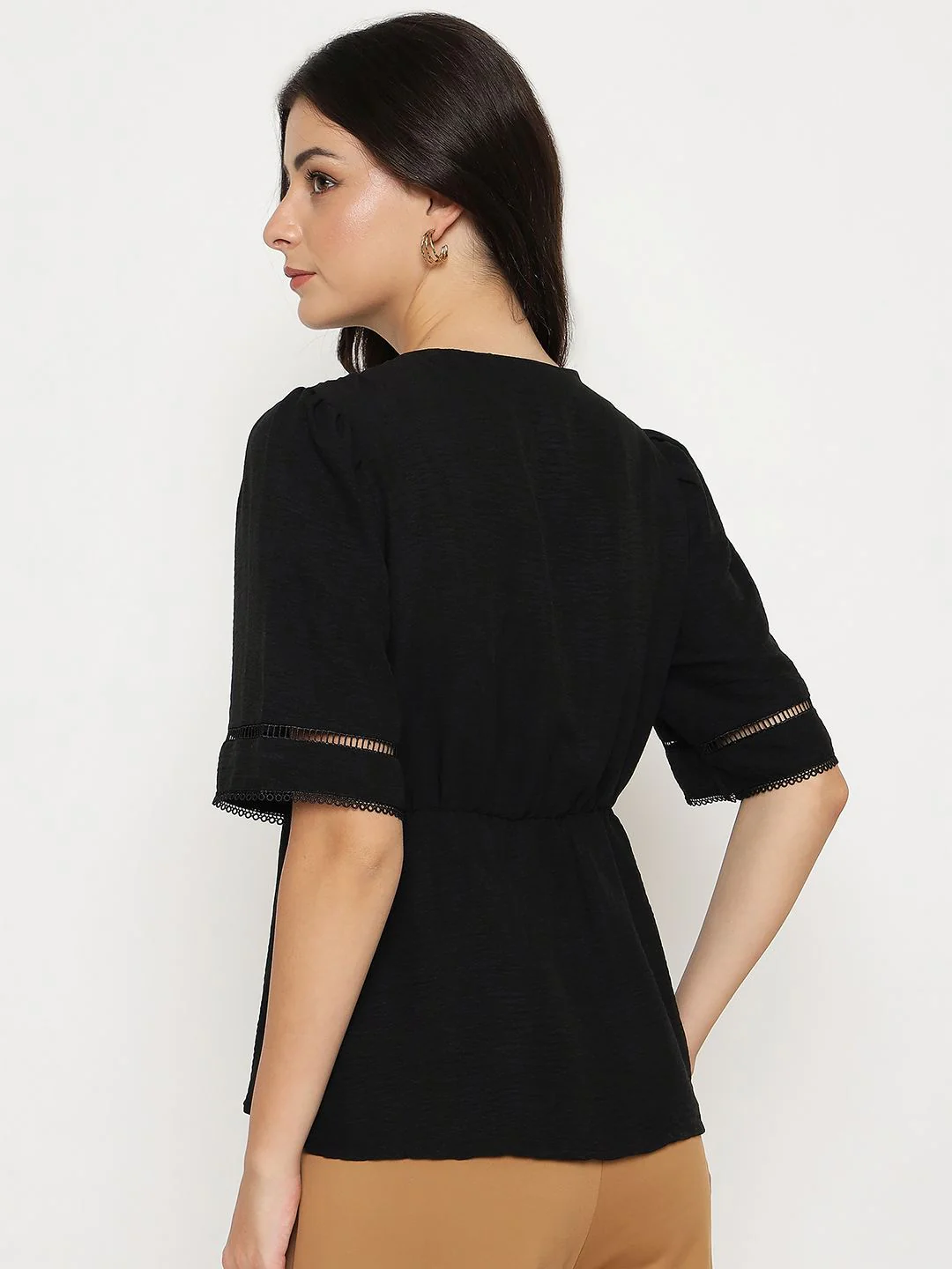 Madame V Neck Black Peplum Top - Image 6
