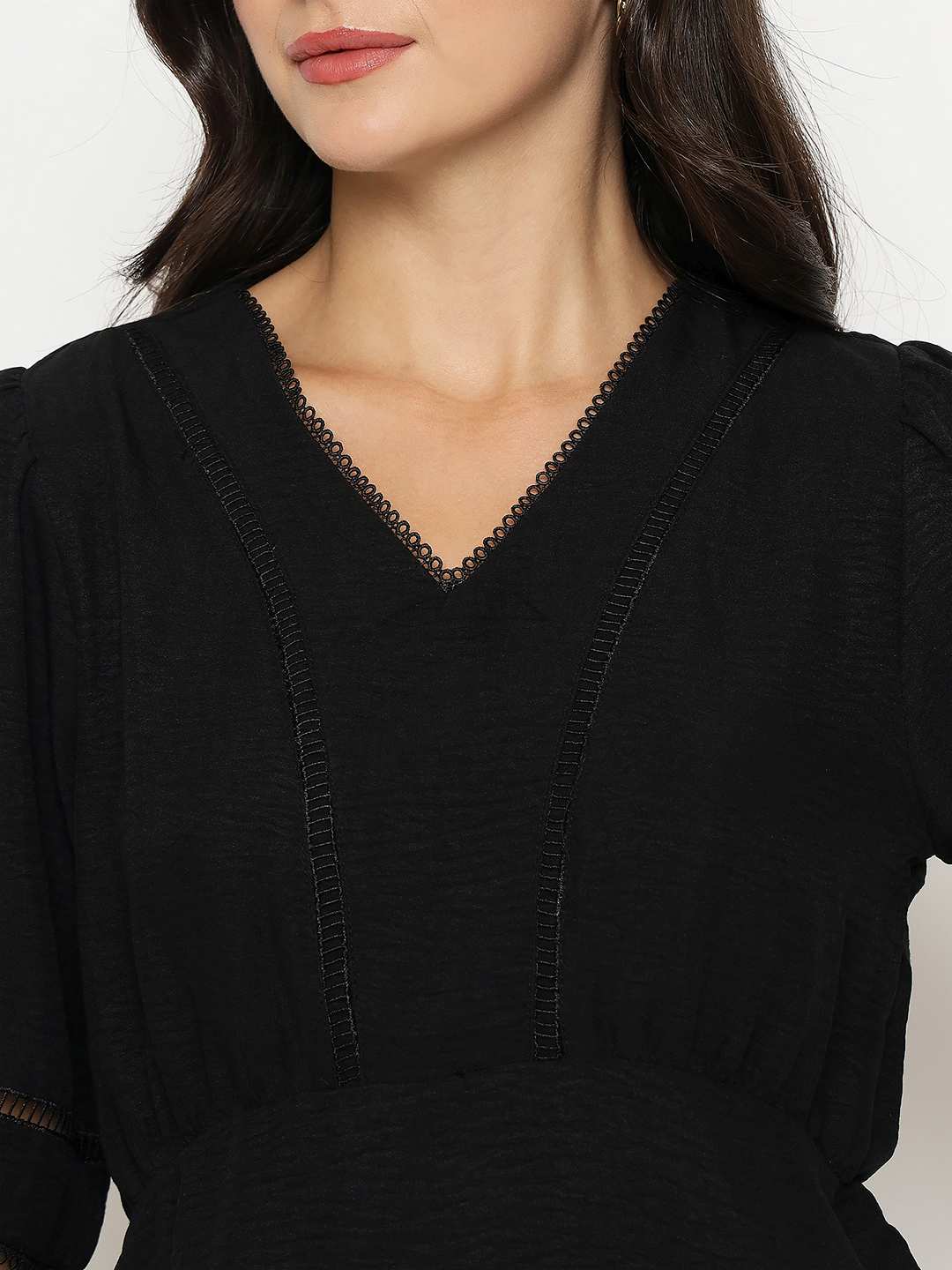 Madame V Neck Black Peplum Top - Image 7