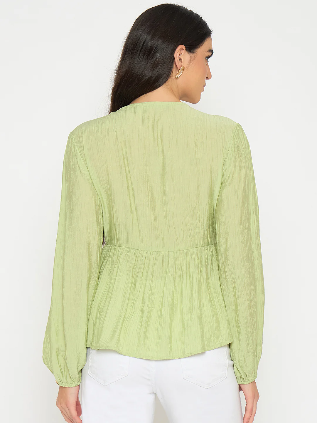 Madame Cinch Waist Apple Green Peplum Top - Image 6