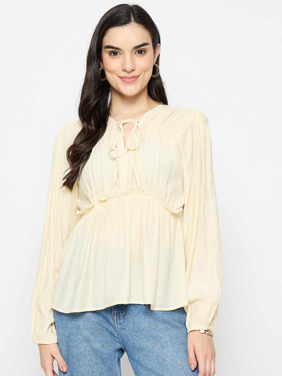 Madame Cinch Waist Off White Peplum Top - Image 2