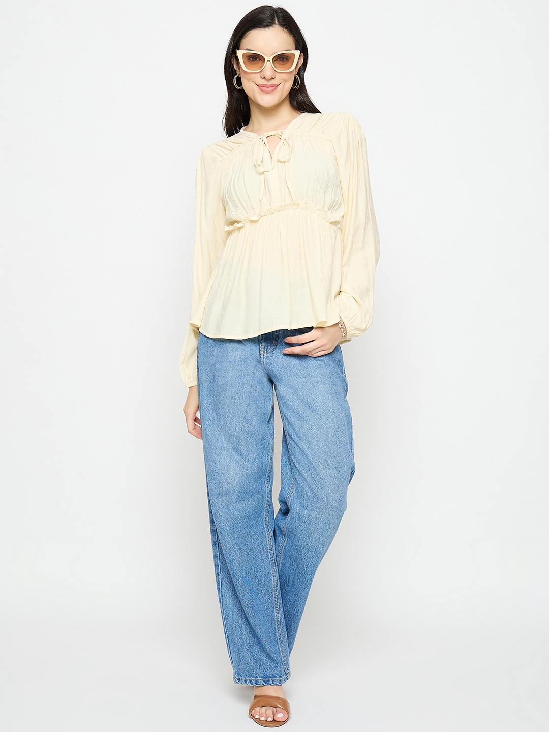 Madame Cinch Waist Off White Peplum Top - Image 3