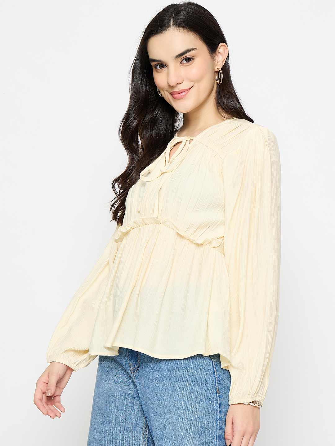 Madame Cinch Waist Off White Peplum Top - Image 5