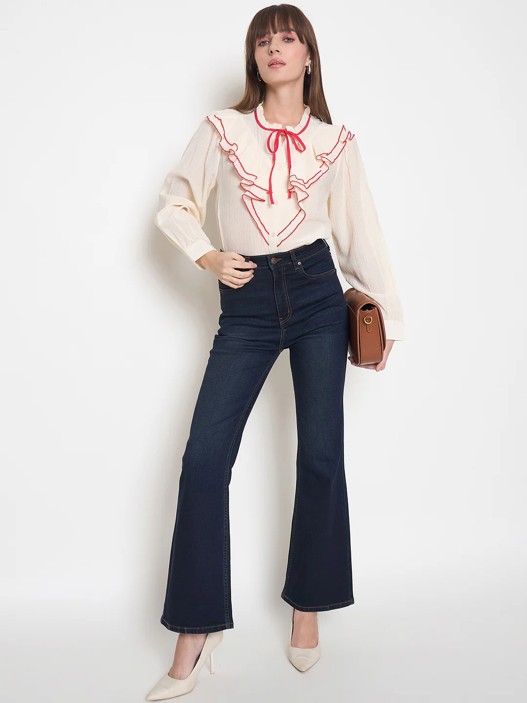 Madame Nylon Viscose Contrast Boning Red Top - Image 2