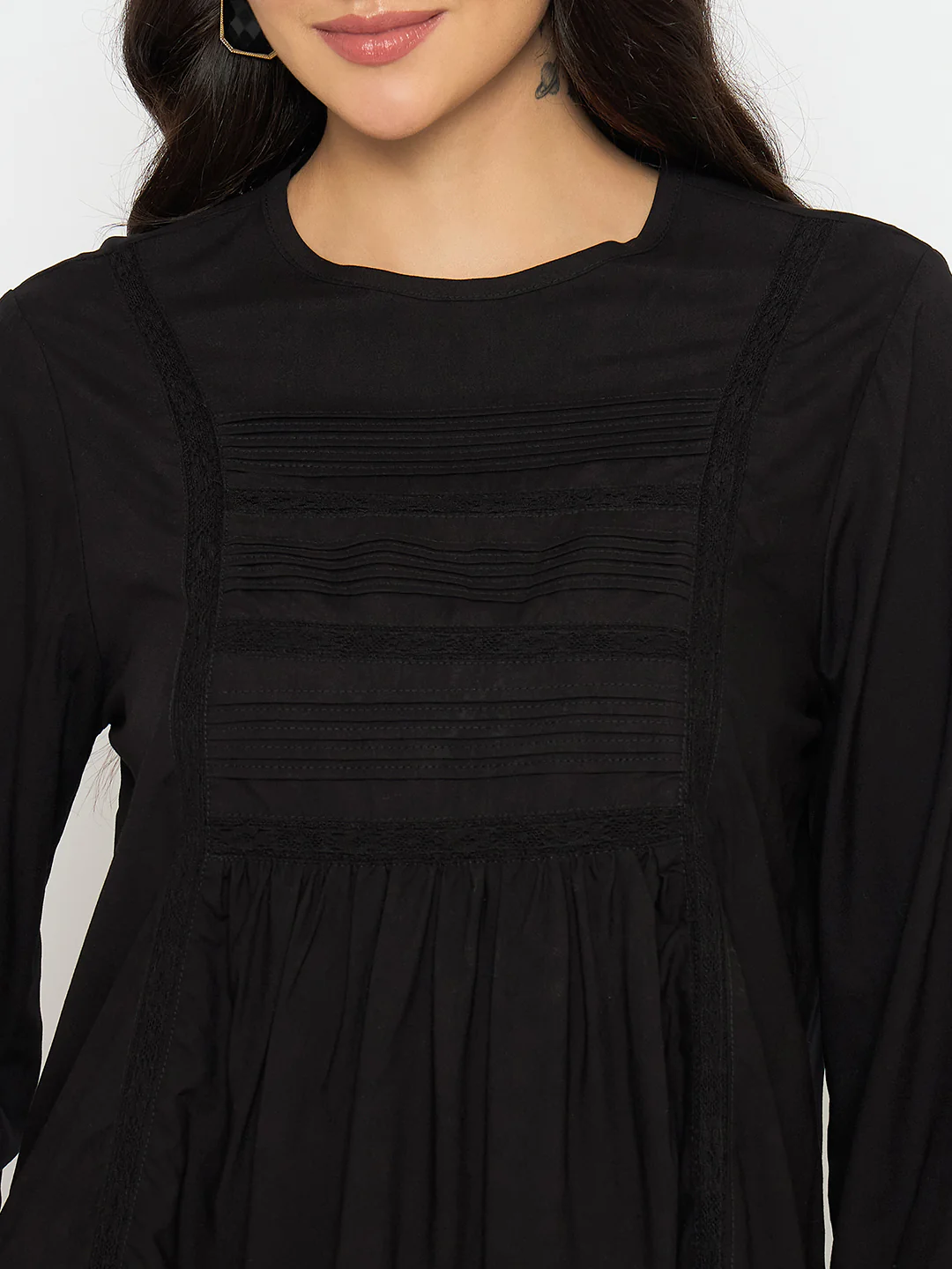 Madame Ruched Detail Black Viscose Top - Image 7