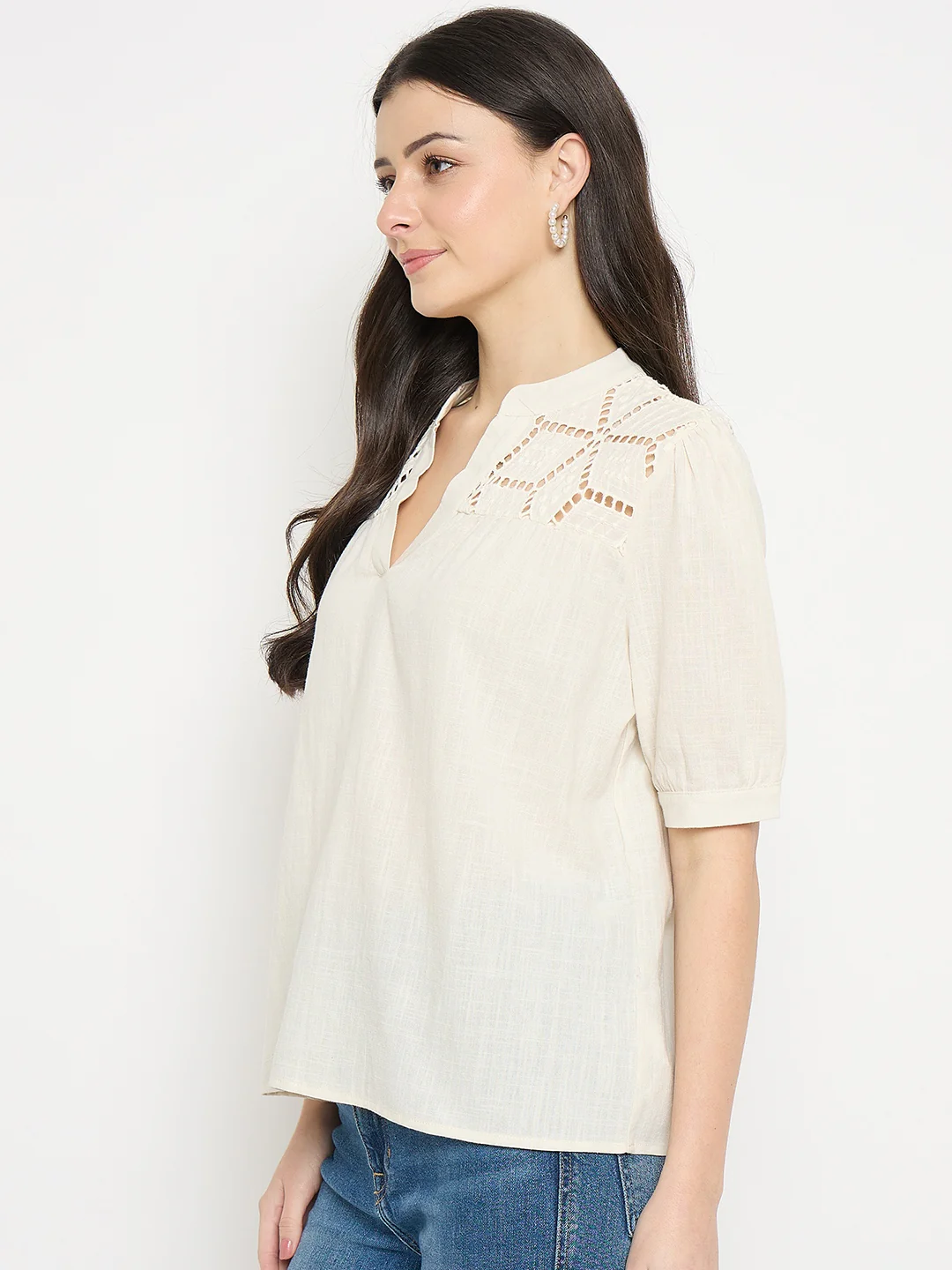 Madame Off White Cotton Schiffli Top - Image 5