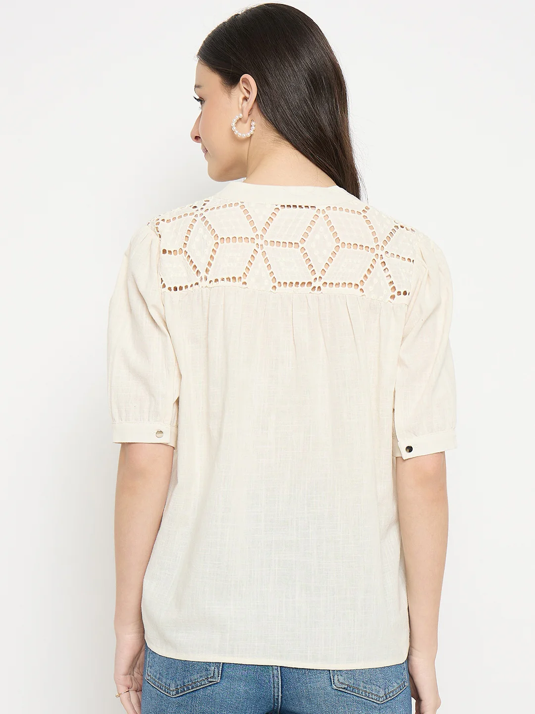 Madame Off White Cotton Schiffli Top - Image 6