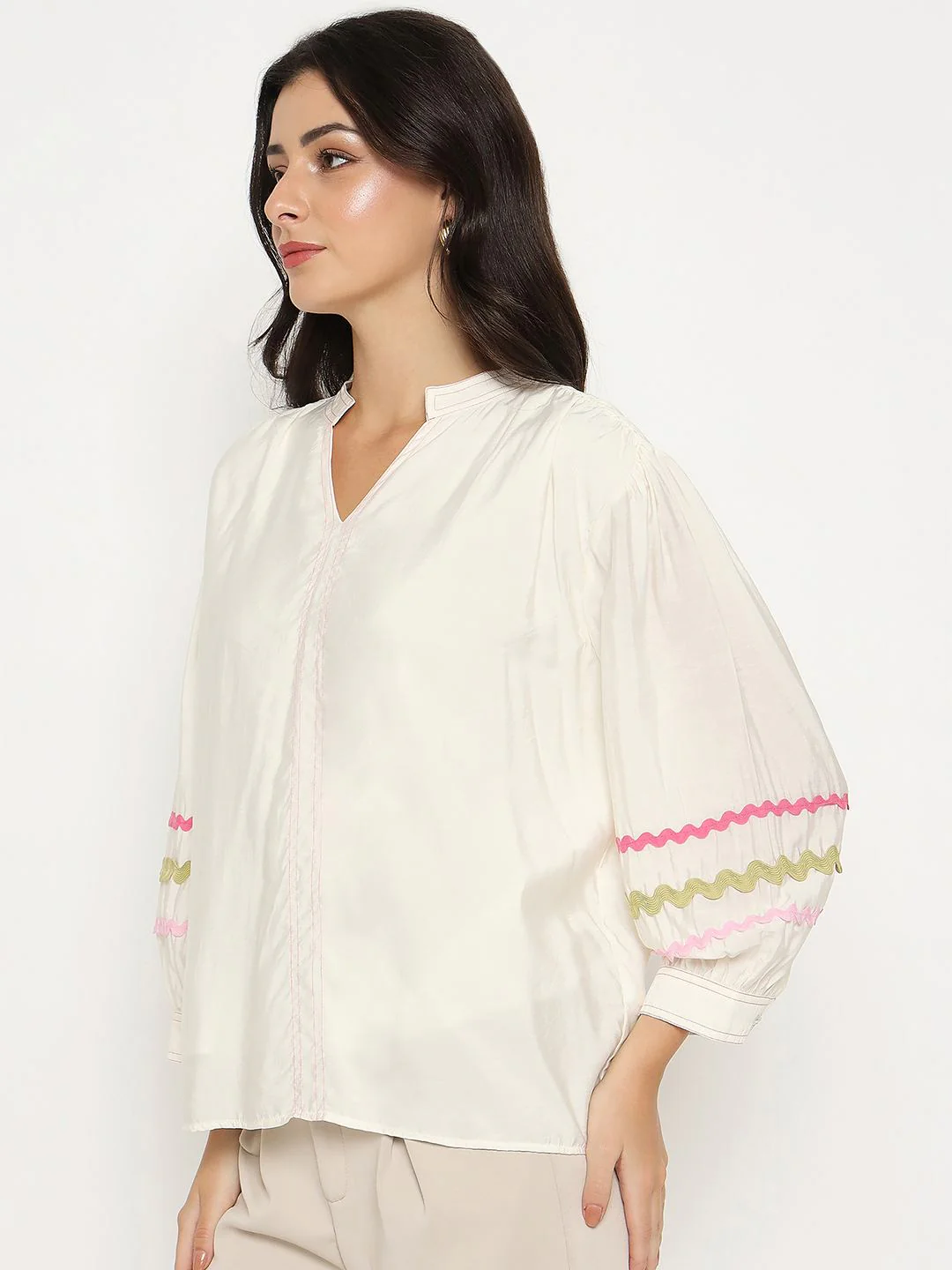 Madame Rayon Blend Dori Embroidered Off White Top - Image 5