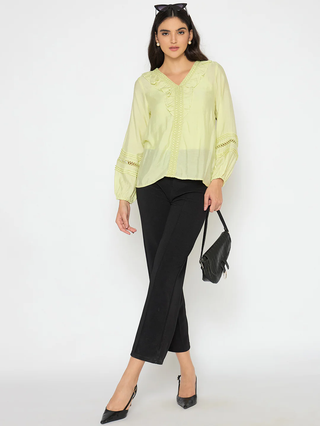 Madame Frill Neck Cool Matcha Viscose Blend Top - Image 2